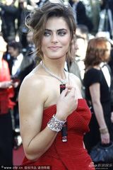 组图：名模戛纳助阵红毯 胸前别铁棍标新立异