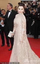 组图：范冰冰戛纳走秀 发髻复古蕾丝礼服妩媚优雅