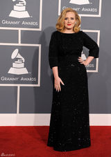 高清图：格莱美红毯阿黛尔黑色长袖亮片礼服亮相