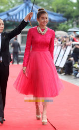 组图：UEE艳丽红裙现身百想红毯惹眼