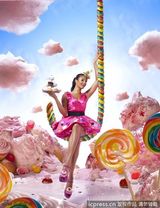 组图：众女星拍广告童趣盎然 置身色彩缤纷蛋糕世界 