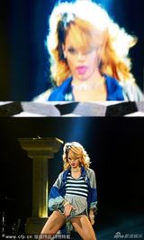 组图：蕾哈娜波兰开唱换新战袍 台上风骚脱外套