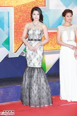 组图：苟芸慧别致纱裙亮相TVB颁奖红毯晒美胸