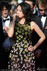 组图：章子怡黑底碎花透视装亮相 耳环耀眼