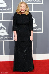 高清图：格莱美红毯阿黛尔黑色长袖亮片礼服亮相