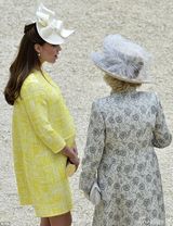 组图：凯特王妃鹅黄套裙亮相 与婆婆亲密交谈