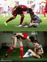 组图：性感足球宝贝搞怪还原世界杯经典瞬间