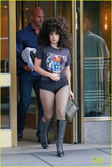 组图：Lady Gaga干练西装OL范 墨镜遮眼遛狗