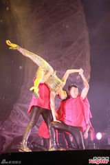 组图：孙燕姿演唱会紧身裤玩倒立 牵手张学友