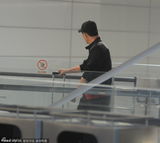 组图：张艺谋现身机场无人识 独自推行李箱前行