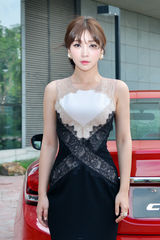 组图：柳岩露背蕾丝长裙当车模 粉丝同喊我爱你