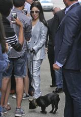 组图：Lady Gaga干练西装OL范 墨镜遮眼遛狗