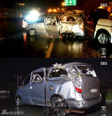 组图：韩女团LC车祸现场图 后轮脱落车体变形