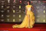 组图：李冰冰黄色礼服美艳 薄纱裙长腿若隐若现