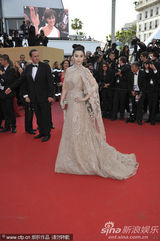 组图：范冰冰戛纳走秀 发髻复古蕾丝礼服妩媚优雅