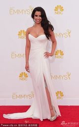 组图：劳拉-弗雷瑟抹胸白裙亮相艾美红毯