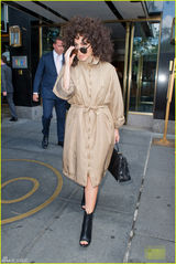 组图：Gaga头顶“方便面”驾临 怀抱爱犬不忍放