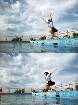 组图：NMB48成员泳池边湿身 玩制服诱惑露底裤