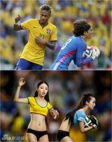 组图：性感足球宝贝搞怪还原世界杯经典瞬间