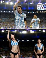 组图：性感足球宝贝搞怪还原世界杯经典瞬间