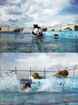 组图：NMB48成员泳池边湿身 玩制服诱惑露底裤