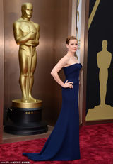 组图：女主提名艾米-亚当斯蓝裹胸礼服典雅