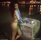 组图：蕾哈娜深夜赴海边派对 豹纹三角泳裤吸睛