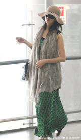 组图：林志玲绿裙翩翩现身机场 包裹严实反被识