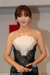 组图：柳岩露背蕾丝长裙当车模 粉丝同喊我爱你