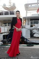 组图：章子怡宴请中法好友聚餐 红裙美艳大气