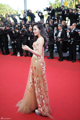 组图：张靓颖亮相戛纳红毯 碎花礼服性感秀腿