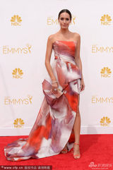 组图：Louise Roe抹胸花裙亮相艾美红毯