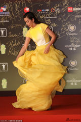 组图：李冰冰黄色礼服美艳 薄纱裙长腿若隐若现