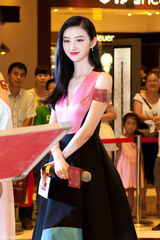 组图：景甜深V裙出席活动 粉面桃唇全程甜笑