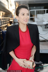 组图：章子怡宴请中法好友聚餐 红裙美艳大气