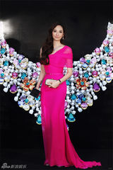 组图：吴佩慈桃色纱裙亮相冰城粉丝热情不惧低温