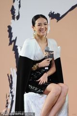 组图：章子怡性感深V爆乳装 上下齐手严防走光