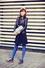 组图：徐子淳早春朋克街拍 吐露时尚气息