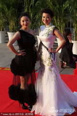 组图：陶晶莹纱裙秀美腿与涂经纬黑白配