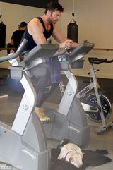 组图：休-杰克曼健身房狂练肌肉 卖力满头大汗