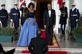 组图：美第一夫人6万元蕾丝礼服出席白宫国宴