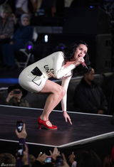 组图：凯蒂-佩里穿选票裙献唱为奥巴马拉票