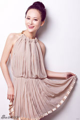 组图：刘娜萍裸色纱裙写真尽显优雅知性