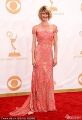 组图：劳拉-邓恩淡粉色礼服性感亮相艾美红毯