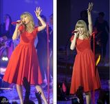 组图：泰勒-斯威夫特全红装献唱娇俏十足