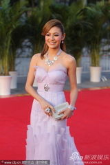 组图：江若琳华丽粉裙美丽亮相闭幕红毯