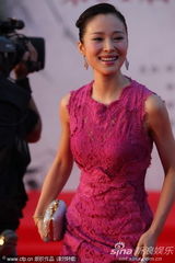 组图：江一燕亮相百花红毯 粉裙典雅秀美背