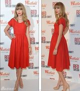 组图：泰勒-斯威夫特全红装献唱娇俏十足