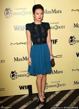 高清组图：章子怡蓝裙亮相奥斯卡预热派对