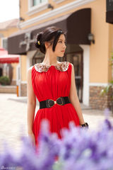 高清图：徐立夏日写真 红色连衣裙搭蝴蝶结腰带